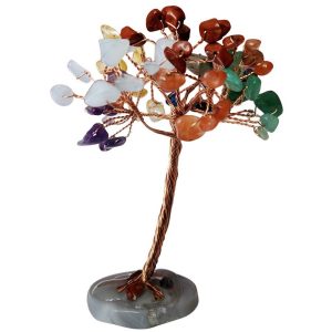 arbre des 7 chakras en pierres naturelles sur socle en agate