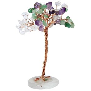 arbre de vie en fluorite multicolore sur socle en agate