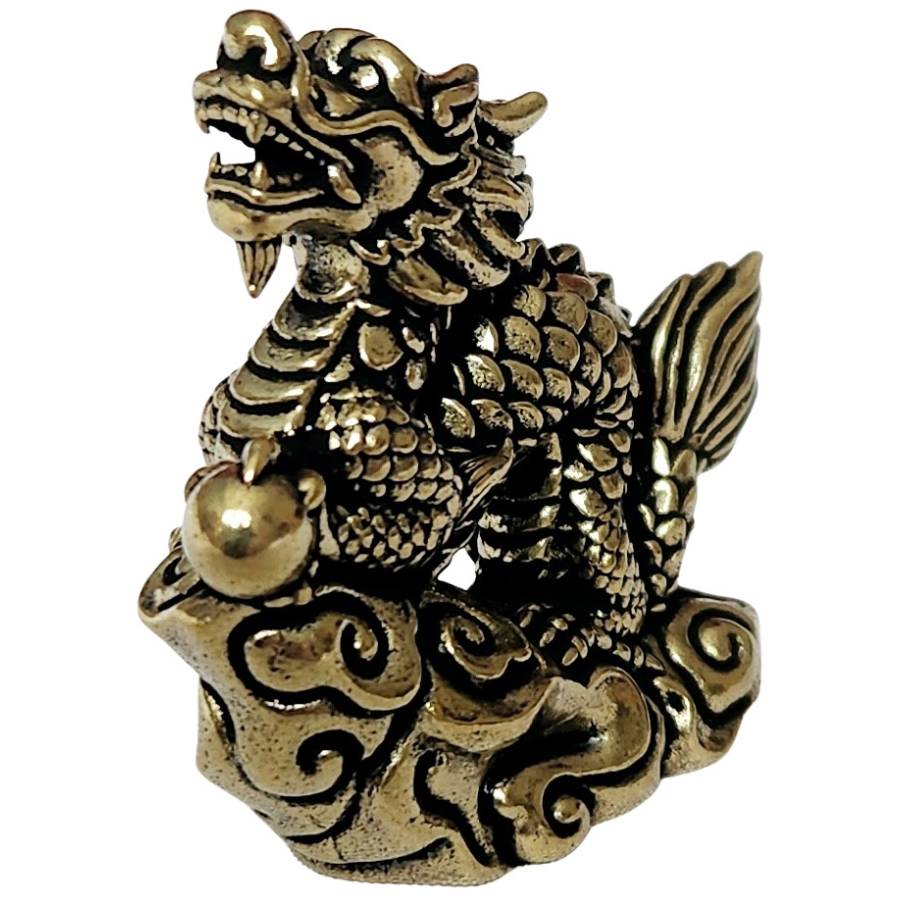 Statue Dragon Serpent Feng Shui en laiton – vue latérale