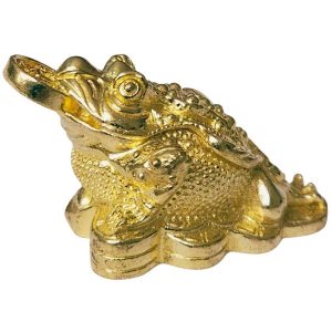 Statue grenouille de la fortune dorée en laiton Feng Shui