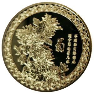 amulette dorée fleurs de chrysanthème feng shui face avant