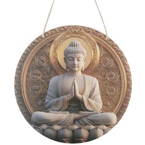 plaque décorative bouddha blanc anjali mudra feng shui