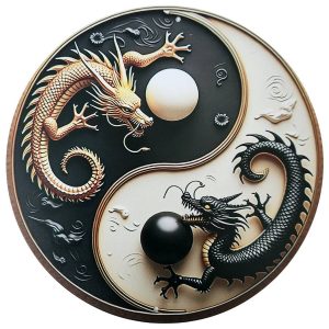 plaque décorative yin yang aux dragons feng shui
