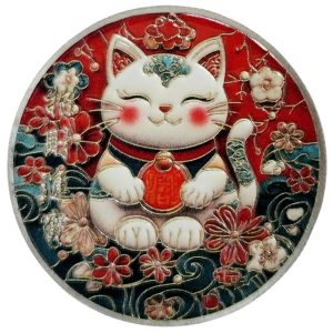 amulette argentée maneki neko feng shui porte bonheur