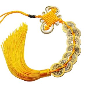 7 pieces monnaie noeud sans fin jaune feng shui