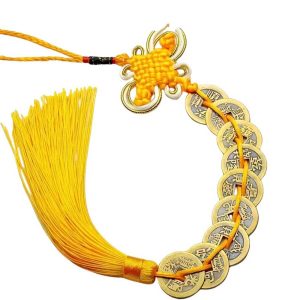 9 pieces monnaie noeud sans fin jaune feng shui