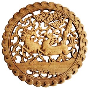 Panneau décoratif sculpté Chevaux de la Renommée bois