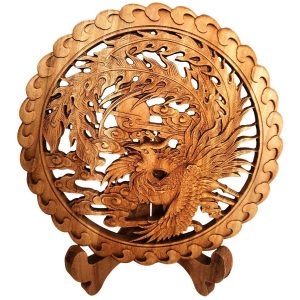 Panneau décoratif sculpté Phénix de Feu bois brut