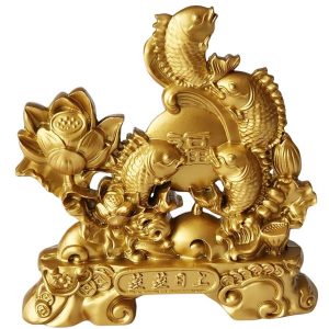 statue Impériale Carpes et Lotus d’Or vue de face