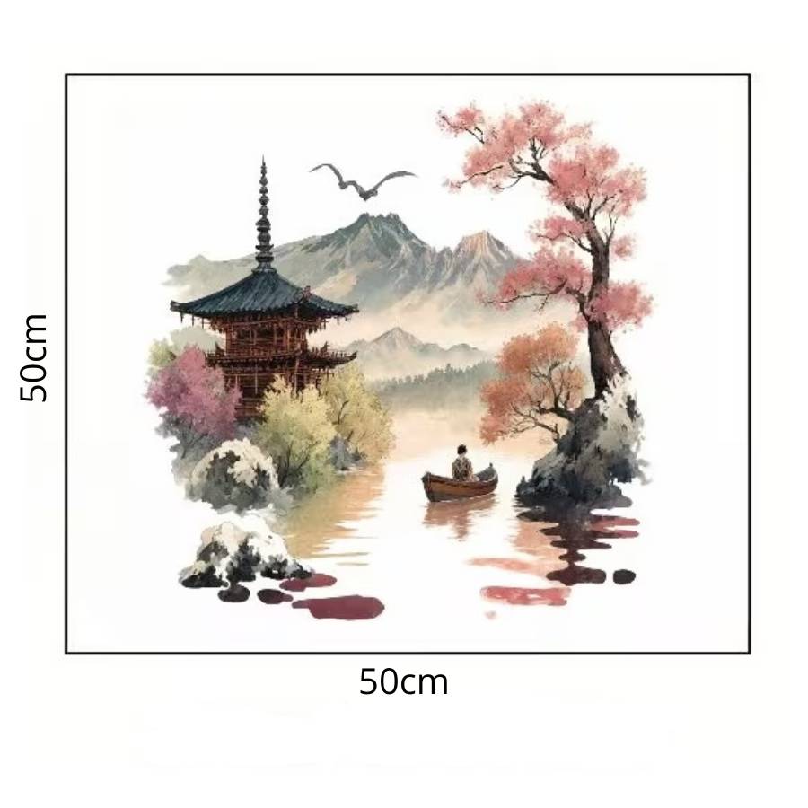 dimensions sticker pagode montagne feng shui 50 cm 50 cm
