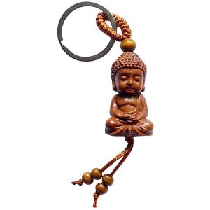porte cles bouddha spirituel feng shui bois naturel