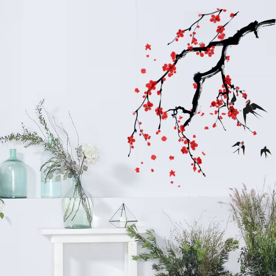 sticker cerisier oiseaux decoration murale feng shui salon