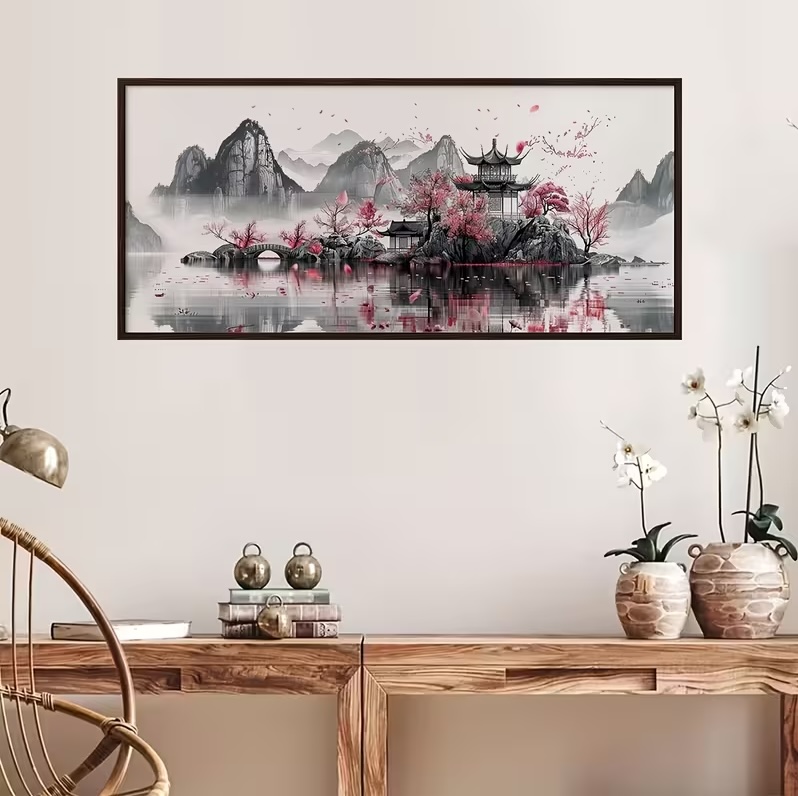 sticker feng shui paysage eau decoration murale zen interieur