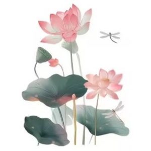 sticker lotus feng shui mural fleurs lotus libellule