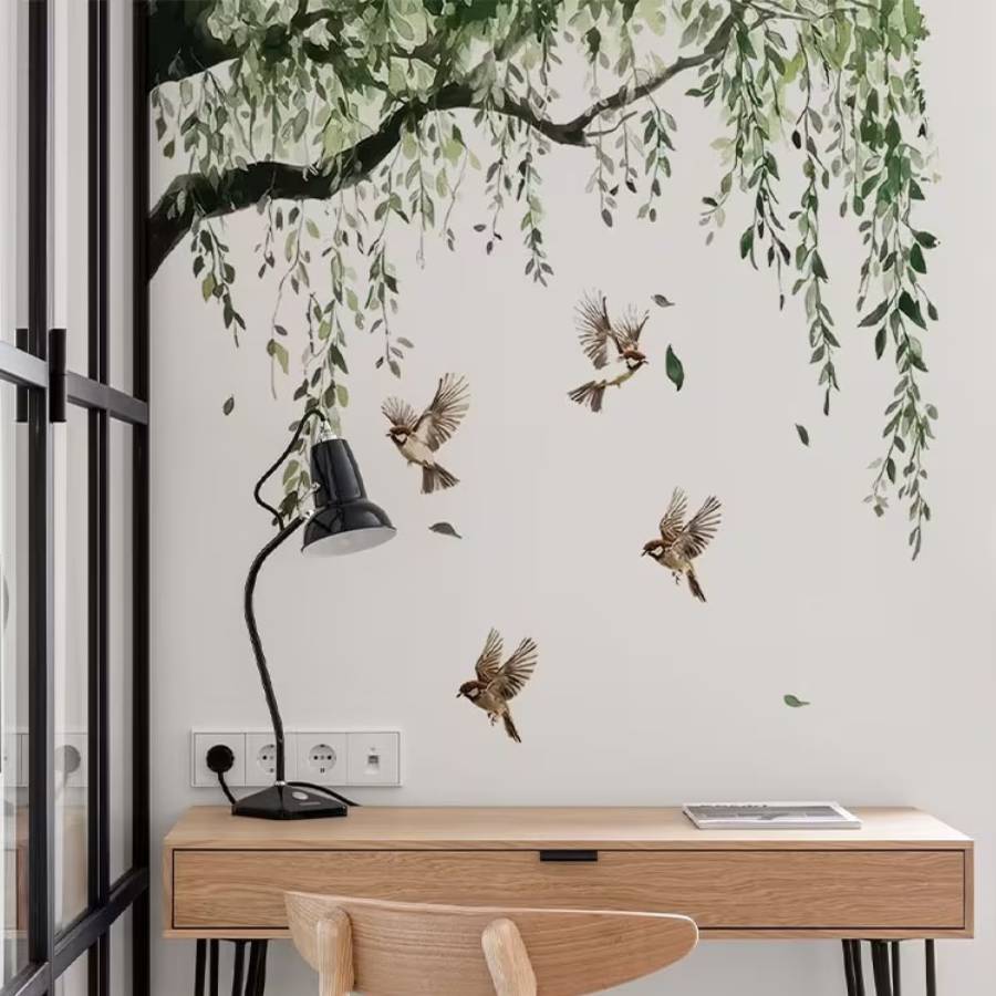 sticker oiseaux feng shui decoration murale bureau nature