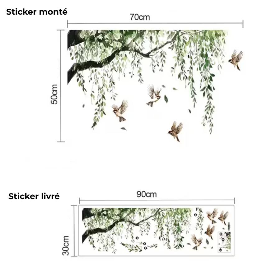 dimensions sticker oiseaux feng shui branches arbre