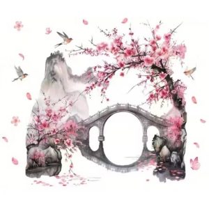 sticker pont feng shui cerisier paysage zen decoration murale