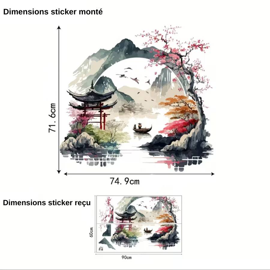 dimensions sticker pagode paysage zen feng shui