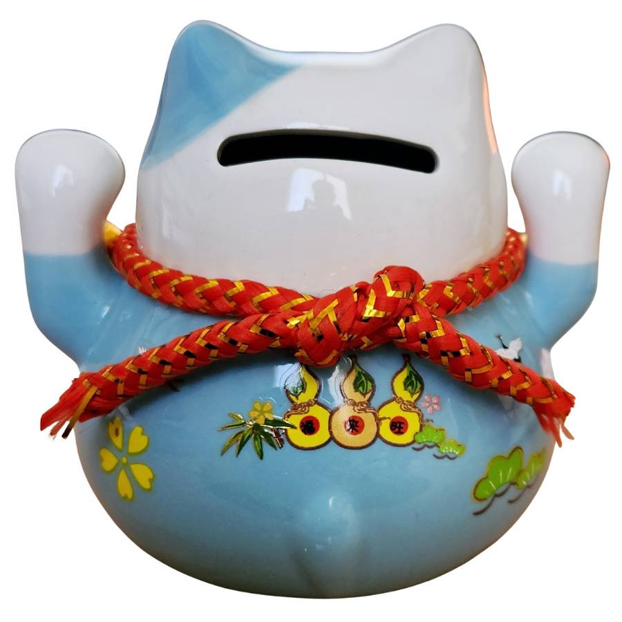 maneki neko tirelire bleu feng shui fente arriere economie argent