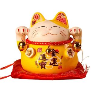 maneki neko jaune tirelire feng shui chat porte bonheur richesse stabilité