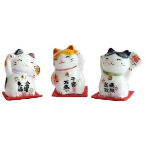 trio maneki neko chance prosperite feng shui chats porte bonheur