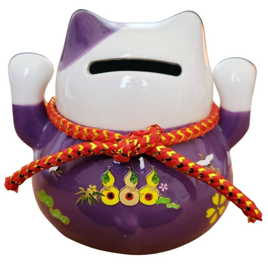 maneki neko tirelire violet feng shui fente arriere economie argent