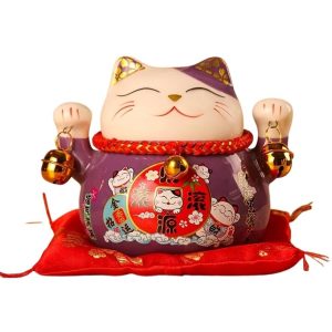 maneki neko violet tirelire feng shui chat porte bonheur intuition prosperite