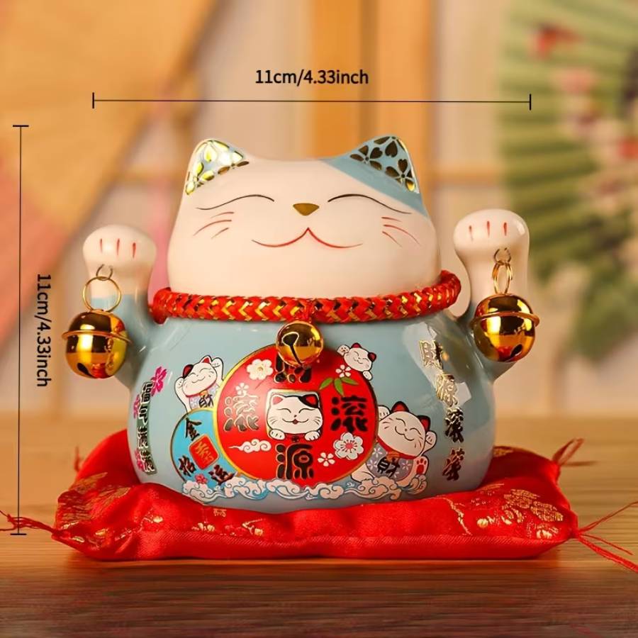 statue maneki neko bleu dimensions feng shui 11 cm 12 cm