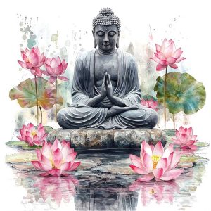sticker bouddha grand format lotus feng shui decoration murale zen