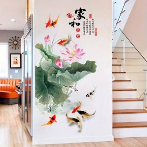 Sticker lotus koi feng shui bonheur foyer décoration entrée