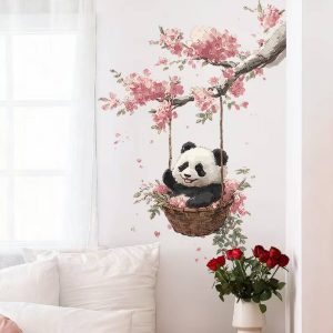 sticker panda feng shui mural panda fleurs cerisier