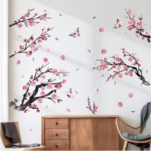 Sticker renouveau du cerisier Feng Shui branches fleuries papillons mur