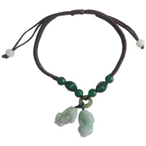 Bracelet Double Pi Yao jade vert Feng Shui protection richesse