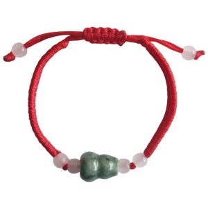 Bracelet réglable Wu Lou Santé jade vert et perles blanches