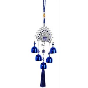 Carillon Paon Céleste Feng Shui avec clochettes bleues
