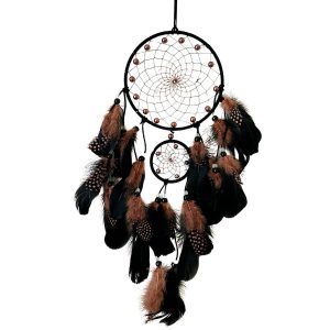 attrape-rêves forêt d'ambre brun Feng Shui avec plumes noires et ambrées