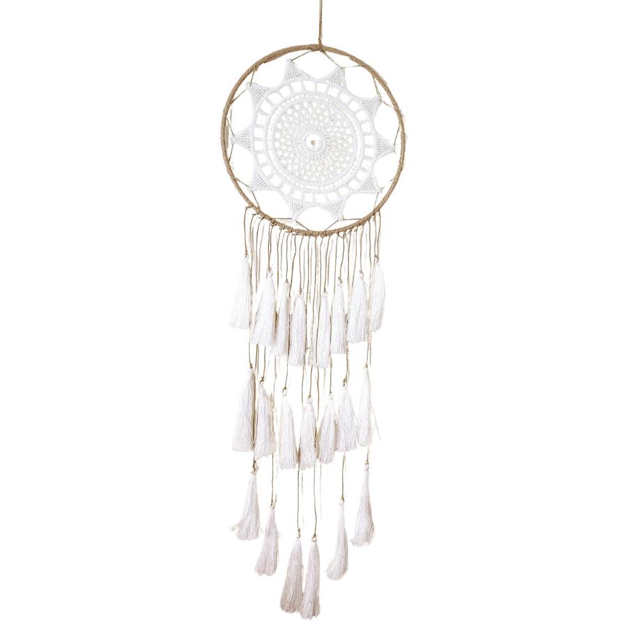 attrape-rêves lumière d'ivoire blanc Feng Shui avec pampilles ivoire