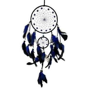 attrape-rêves nuit de saphir bleu Feng Shui avec plumes bleues et noires