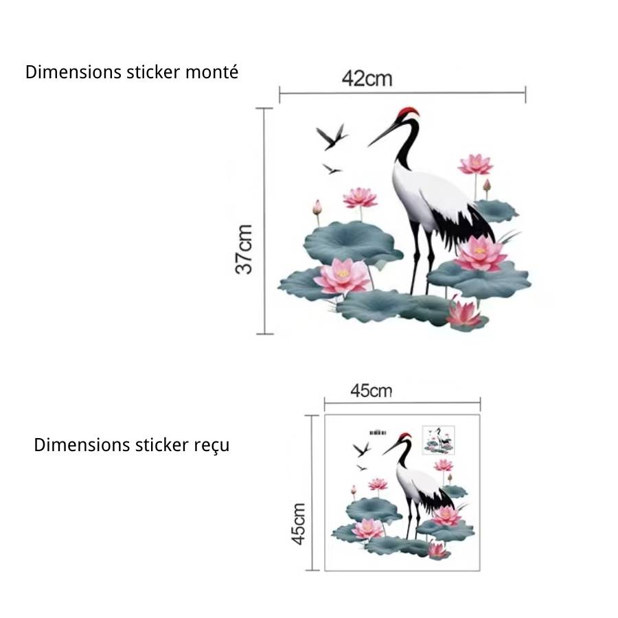 dimensions sticker grue lotus feng shui 42 x 37 cm