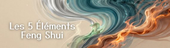 Illustration des 5 éléments Feng Shui représentant l’équilibre énergétique entre Eau, Feu, Bois, Métal et Terre