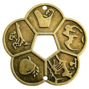 pièce talisman fleur de prunier des cinq bénédictions feng shui recto