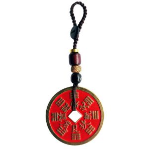 Porte-clés Pièce Porte-Bonheur du Bagua rouge avec huit trigrammes Feng Shui