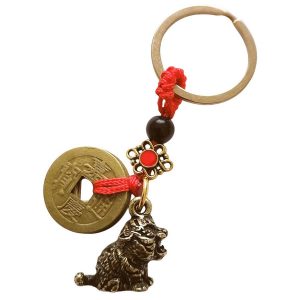 porte-clés tigre protecteur feng shui avec pièces chinoises