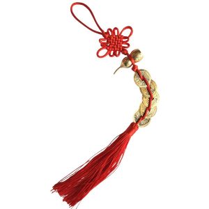 Suspension 5 Pièces Impériales Wu Lou Feng Shui avec pièces chinoises et gourde de santé