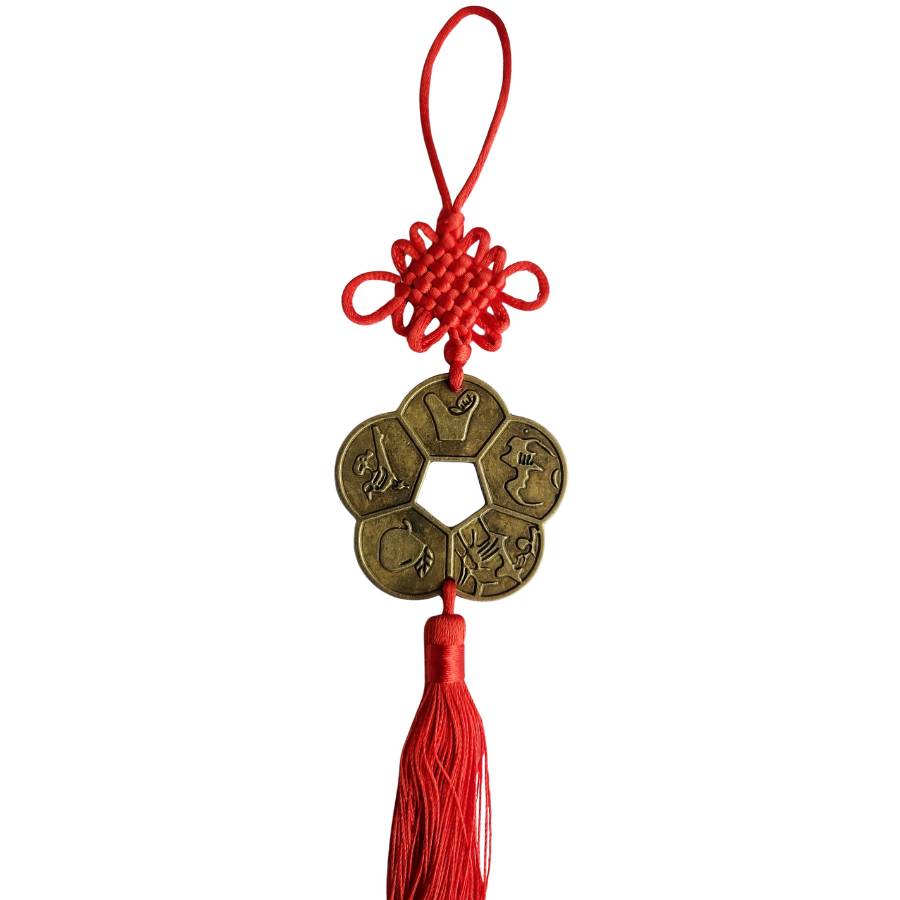 Suspension Fleur de Prunier des Cinq Bénédictions Feng Shui