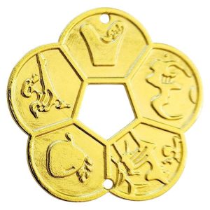 talisman fleur de prunier cinq bénédictions dorée feng shui recto