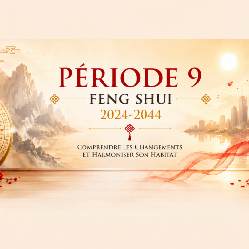 Bannière illustrant la Période 9 Feng Shui (2024-2044), symbole du passage à l'élément Feu et des transformations énergétiques de cette nouvelle ère.