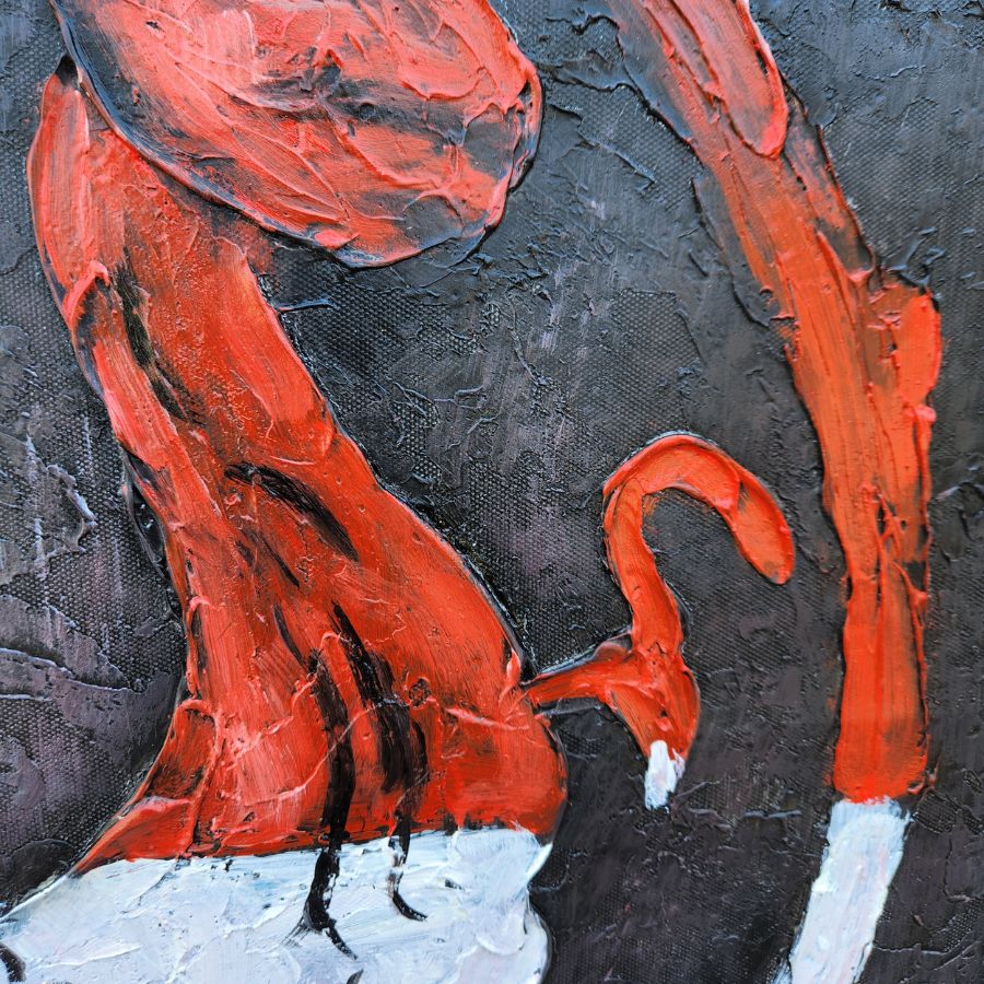 Détail de la Peinture à l'huile Dragon montrant les reliefs de la peinture réalisée à la main
