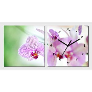 Horloge Diptyque Orchidées Rose Feng Shui avec fleurs d'orchidées roses