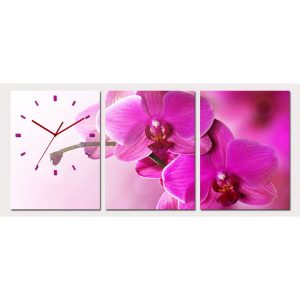 Horloge Fleurs d'Orchidées Feng Shui triptyque